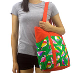 Colorful Bird All Over Print Large Carry All Shoulder Tote Bag with Many Pockets