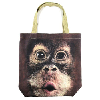 Orangutan Monkey Baby Face Print Hemp Fabric Tote Shopper Bag | DOTOLY | DOTOLY
