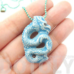 Oriental Dragon Shaped Porcelain Ceramic Pendant Necklace in Blue | Mythical Creatures Collection | DOTOLY