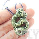 Oriental Dragon Shaped Porcelain Ceramic Pendant Necklace in Green | Mythical Creatures Collection | DOTOLY