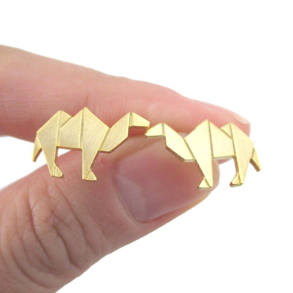 Origami Camel Shaped Allergy Free Stud Earrings in Gold | DOTOLY