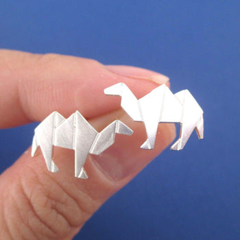 Origami Camel Shaped Allergy Free Stud Earrings in Silver | DOTOLY