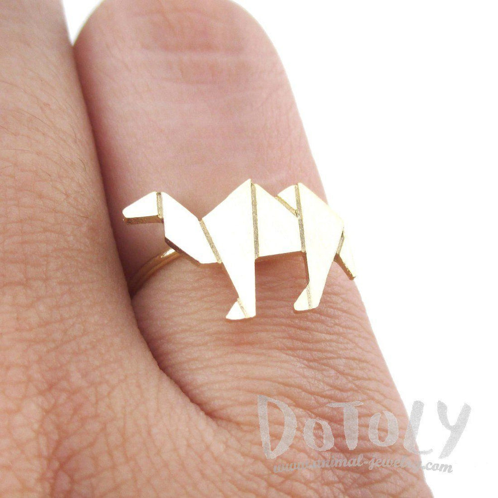 Origami Camel Silhouette Shaped Adjustable Ring in Gold | DOTOLY