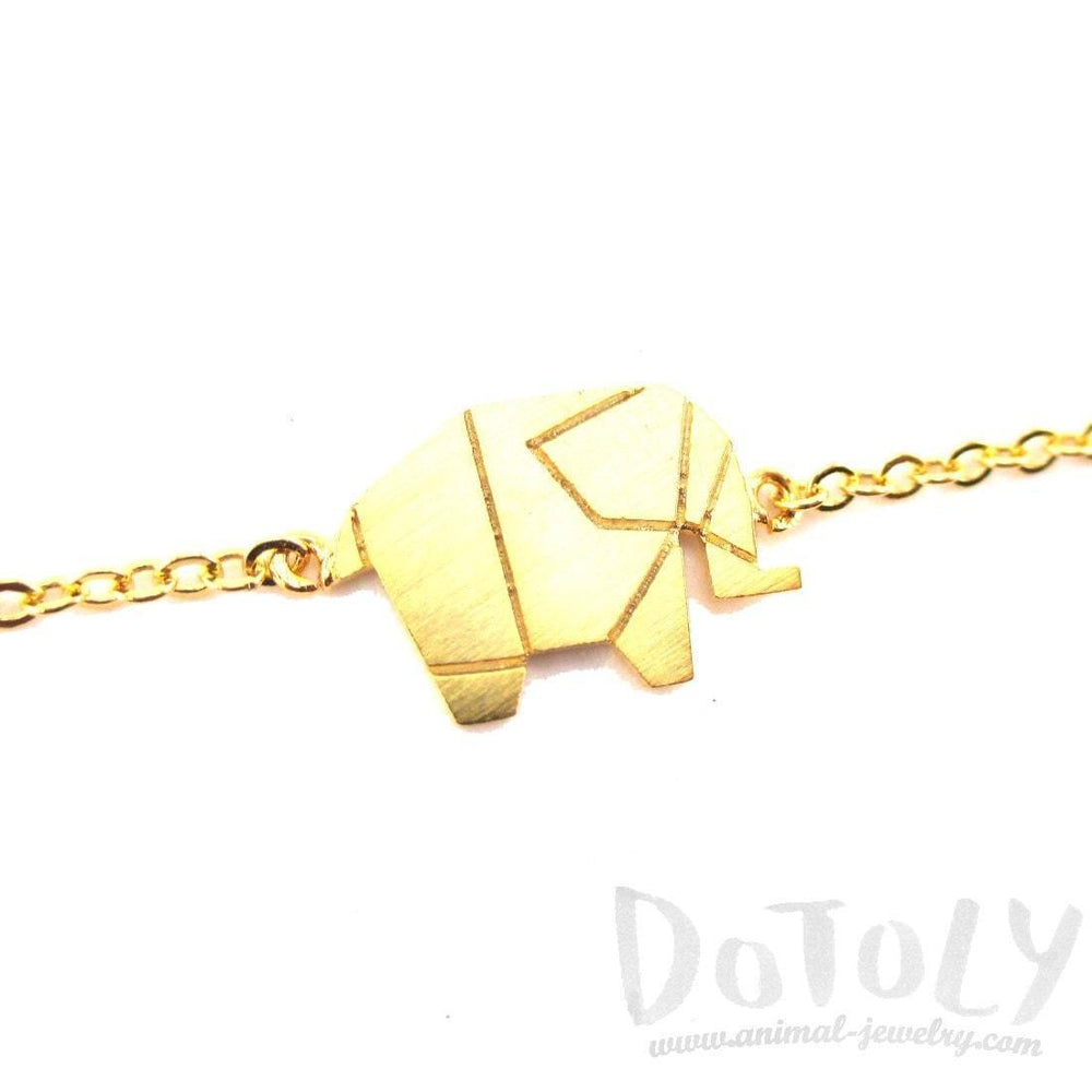 Origami Elephant Shaped Silhouette Charm Bracelet in Gold | Animal Jewelry | DOTOLY