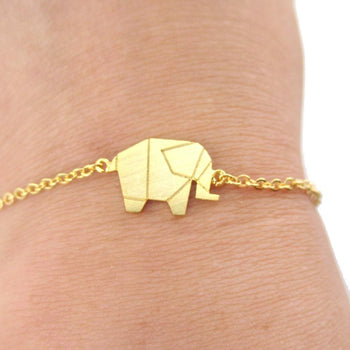Origami Elephant Shaped Silhouette Charm Bracelet in Gold | Animal Jewelry | DOTOLY