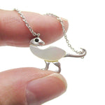 Ornithomimus Dinosaur Shaped Pendant Necklace in Silver with Pearl Detail | DOTOLY | DOTOLY