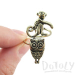 Owl and Monkey Wrap Around Adjustable Ring in Brass | DOTOLY | DOTOLY