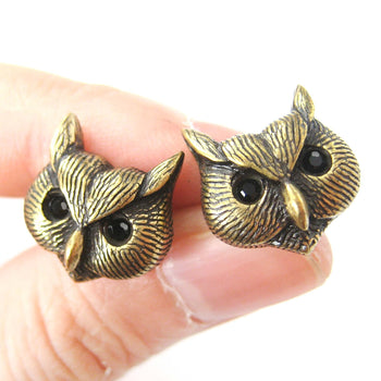Owl Bird Realistic Animal Stud Earrings in Brass | Animal Jewelry | DOTOLY