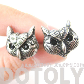 Owl Bird Realistic Animal Stud Earrings in Silver | Animal Jewelry | DOTOLY