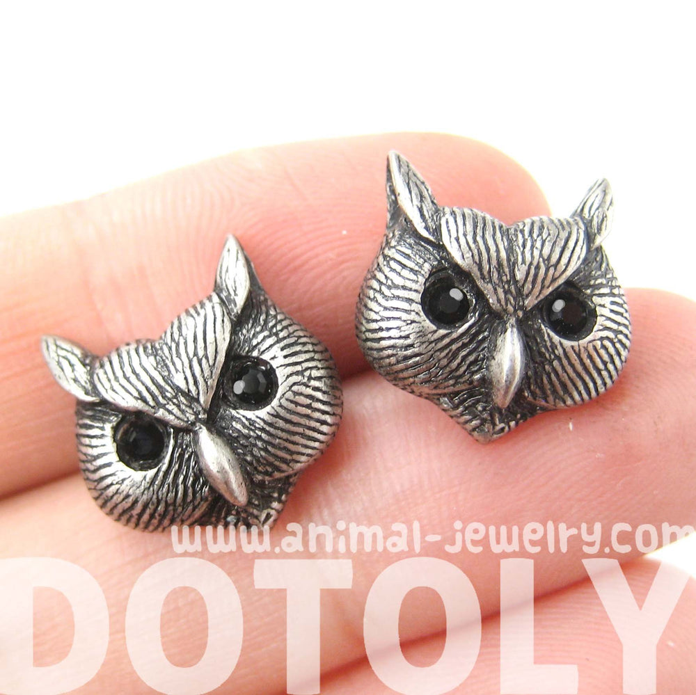 Owl Bird Realistic Animal Stud Earrings in Silver | Animal Jewelry | DOTOLY