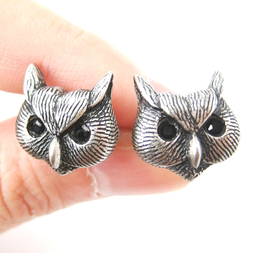 Owl Bird Realistic Animal Stud Earrings in Silver | Animal Jewelry | DOTOLY
