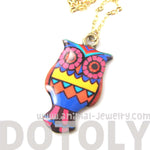 Owl Bird Shaped Aztec Print Illustrated Resin Pendant Necklace | DOTOLY | DOTOLY