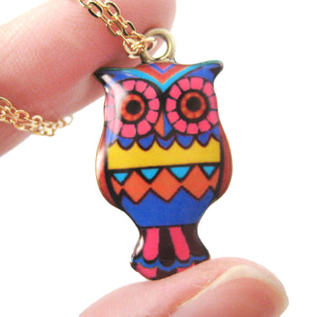 Owl Bird Shaped Aztec Print Illustrated Resin Pendant Necklace | DOTOLY | DOTOLY