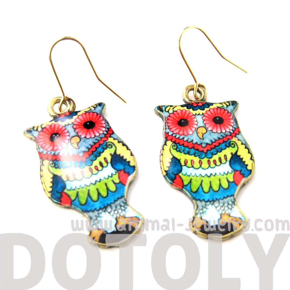 Owl Bird Shaped Floral Abstract Illustrated Resin Dangle Earrings | DOTOLY | DOTOLY