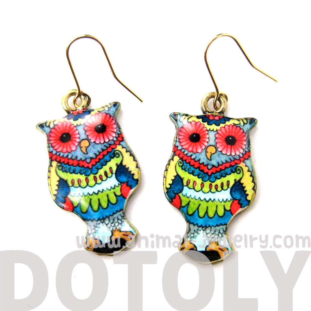 Owl Bird Shaped Floral Abstract Illustrated Resin Dangle Earrings | DOTOLY | DOTOLY