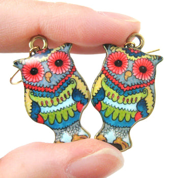 Owl Bird Shaped Floral Abstract Illustrated Resin Dangle Earrings | DOTOLY | DOTOLY