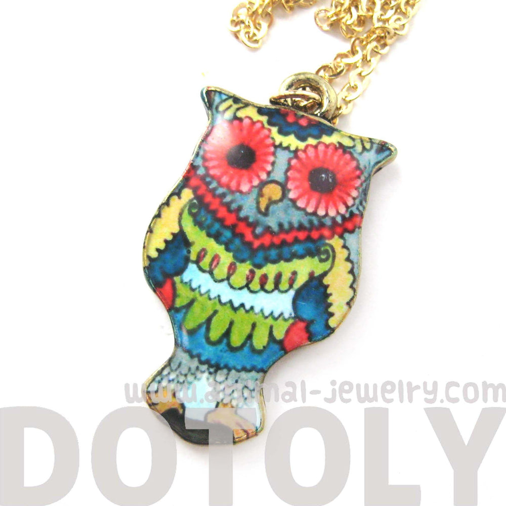 Owl Bird Shaped Floral Abstract Illustrated Resin Pendant Necklace | DOTOLY | DOTOLY