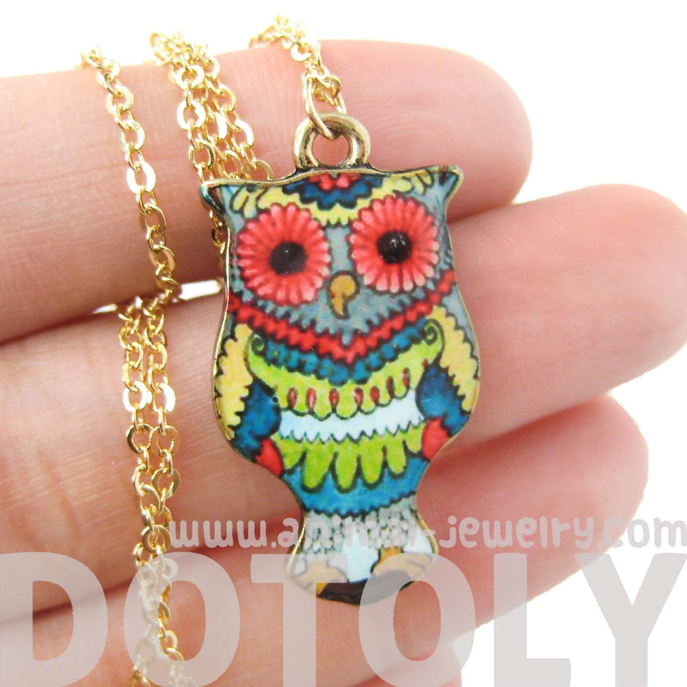 Owl Bird Shaped Floral Abstract Illustrated Resin Pendant Necklace | DOTOLY | DOTOLY
