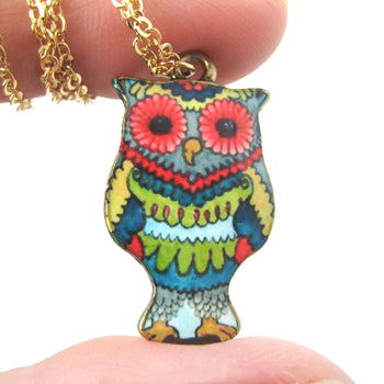 Owl Bird Shaped Floral Abstract Illustrated Resin Pendant Necklace | DOTOLY | DOTOLY