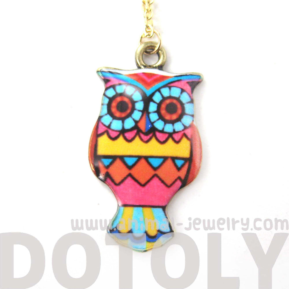 Owl Bird Shaped Geometric Print Illustrated Resin Pendant Necklace | DOTOLY | DOTOLY