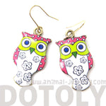 Owl Bird Shaped Illustrated Resin Dangle Earrings In Pink and White | DOTOLY | DOTOLY