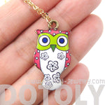 Owl Bird Shaped Illustrated Resin Pendant Necklace in Pink and White | DOTOLY | DOTOLY