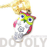 Owl Bird Shaped Illustrated Resin Pendant Necklace in Pink and White | DOTOLY | DOTOLY
