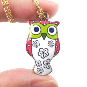 Owl Bird Shaped Illustrated Resin Pendant Necklace in Pink and White | DOTOLY | DOTOLY