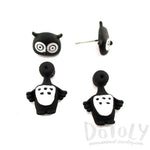 Owl Bird Shaped Two Part Front and Back Stud Earrings in Black and White | DOTOLY