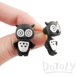 Owl Bird Shaped Two Part Front and Back Stud Earrings in Black and White | DOTOLY