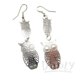 Owl Filigree Cut Outs Tiered Dangle Earrings in Silver | Animal Jewelry | DOTOLY