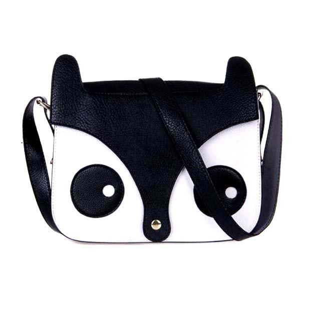 Owl Fox Face Shaped Animal Themed Cross body Shoulder Bag for Women in Black | DOTOLY