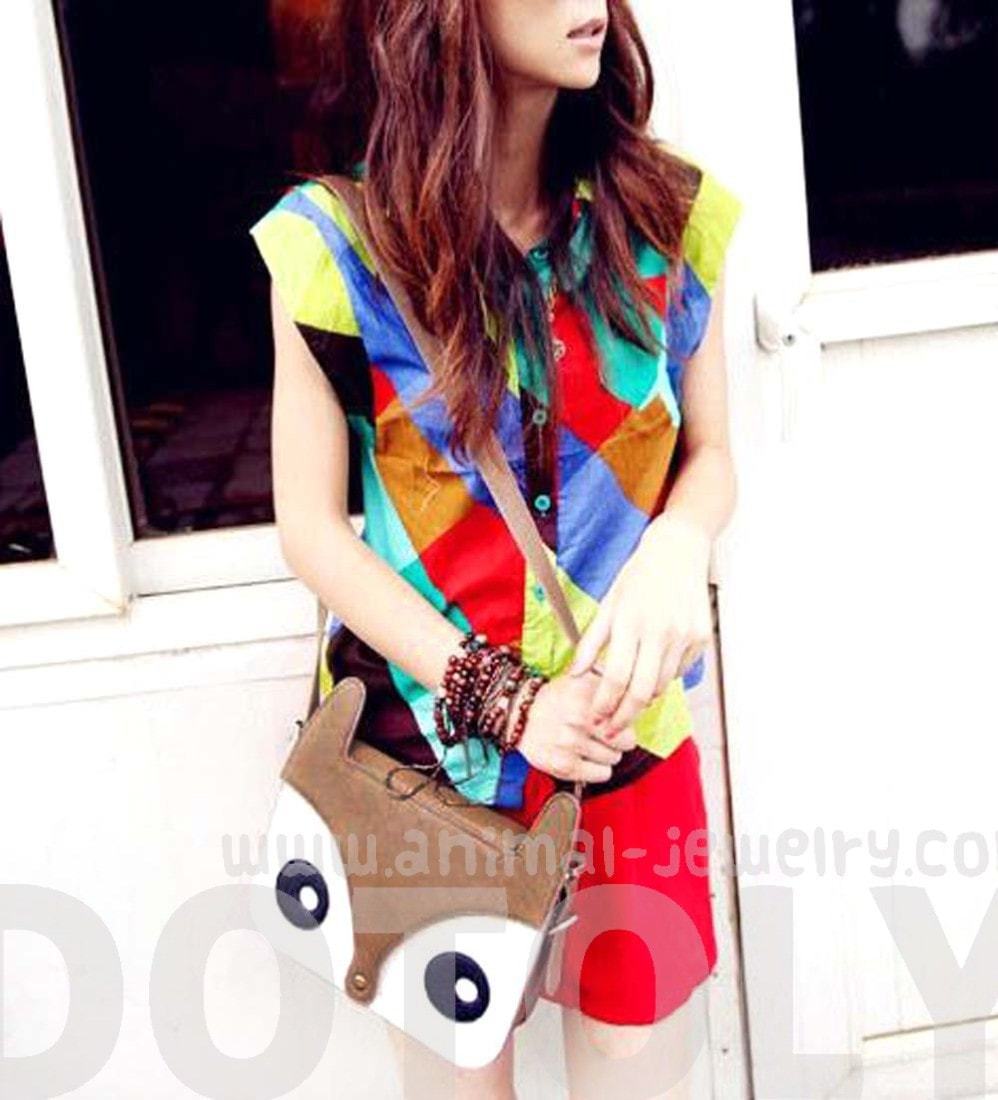 Owl Fox Face Shaped Animal Themed Cross body Shoulder Bag for Women in Red | DOTOLY