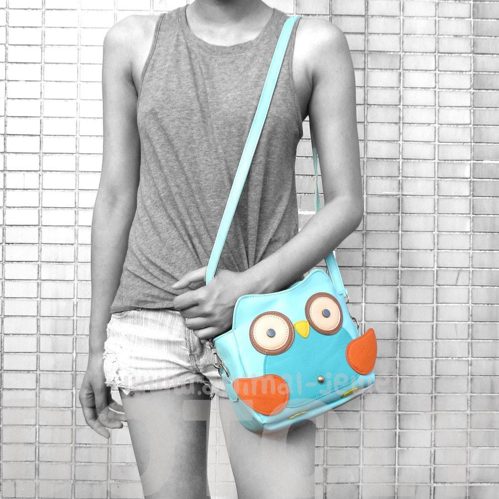 Owl Shaped Animal Bird Themed Cross body Shoulder Bag for Women in Mint Blue | DOTOLY