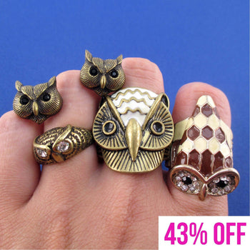Owl Themed 5 Piece Animal Ring Set in Brass | Animal Jewelry