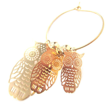 Owl Sillhouette Cut Out Shaped Dangle Hoop Earrings in Gold | Animal Jewelry | DOTOLY