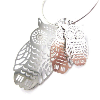 Owl Sillhouette Cut Out Shaped Dangle Hoop Earrings in Silver | Animal Jewelry | DOTOLY