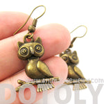 Owls On a Branch Shaped Animal Dangle Earrings in Brass | Animal Jewelry | DOTOLY