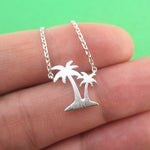 Palm Trees Silhouette Shaped Island Vibes Pendant Necklace in Silver | DOTOLY