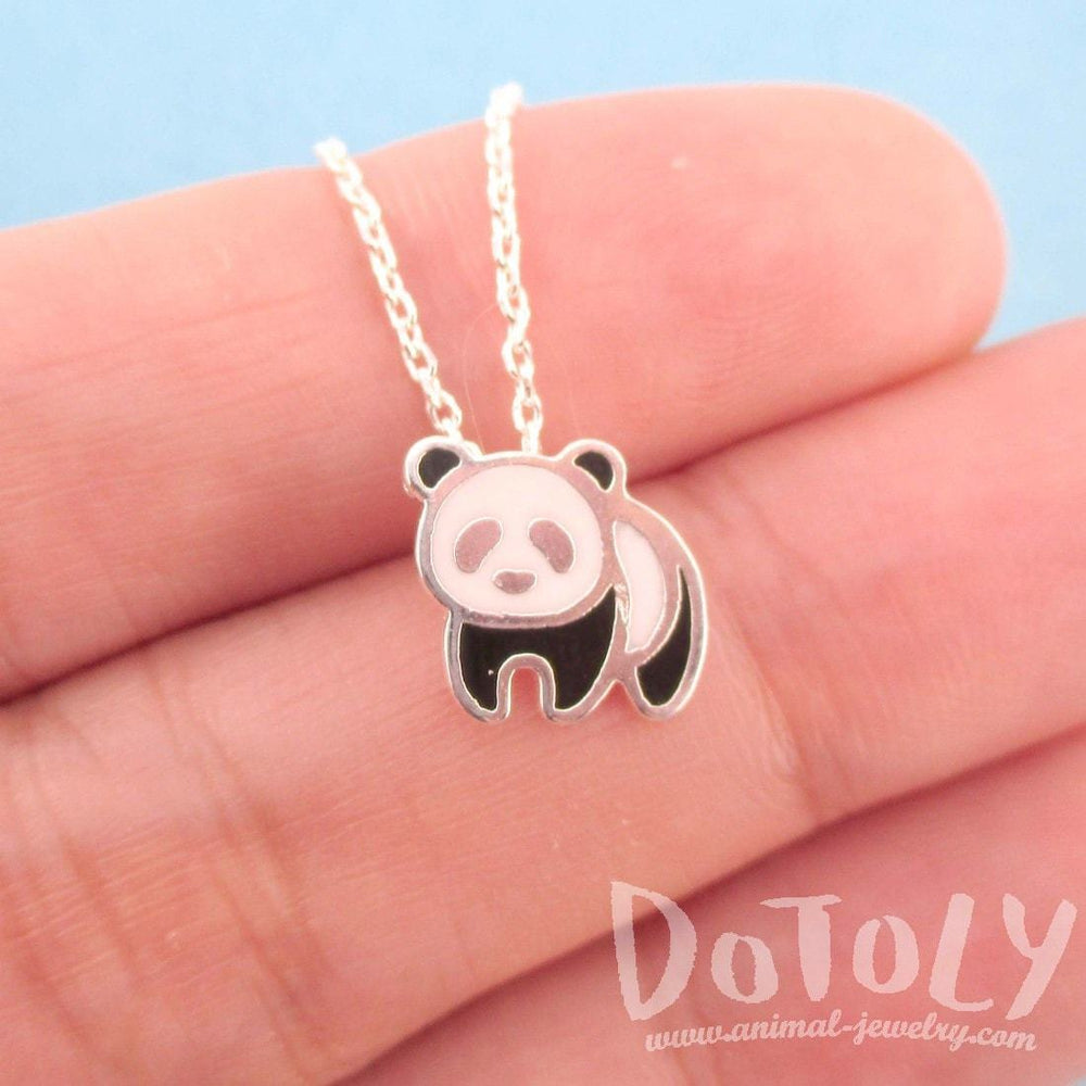 Panda Bear Shaped Enamel Charm Necklace in Silver | DOTOLY | DOTOLY