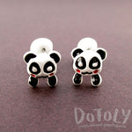 Panda Bear Shaped Two Part Front and Back Stud Earrings in Black and White | DOTOLY