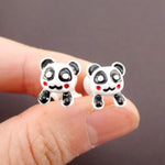 Panda Bear Shaped Two Part Front and Back Stud Earrings in Black and White | DOTOLY