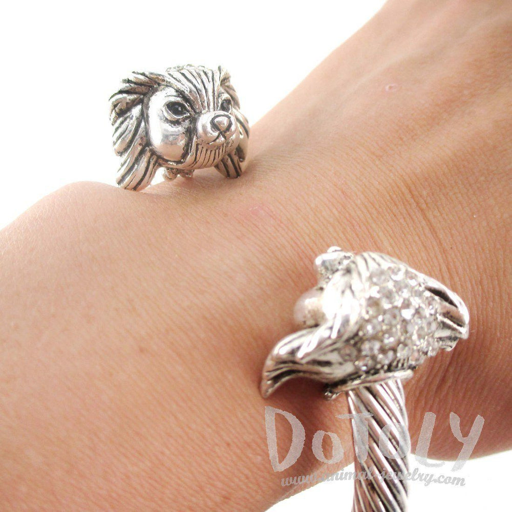 Papillon Toy Spaniel Shaped Bangle Bracelet in Silver | DOTOLY