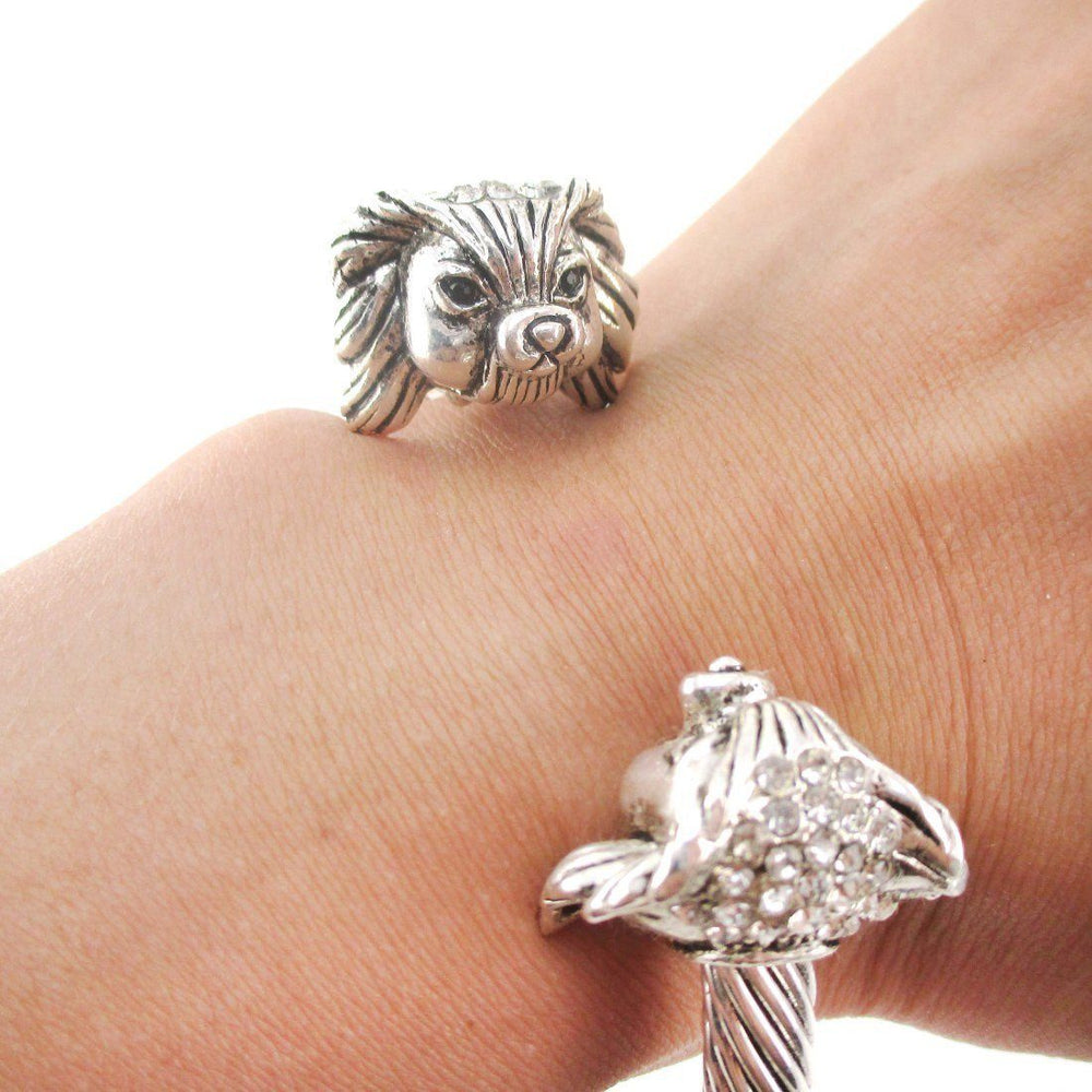 Papillon Toy Spaniel Shaped Bangle Bracelet in Silver | DOTOLY