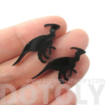 Parasaurolphus Silhouette Dinosaur Shaped Laser Cut Stud Earrings in Black | DOTOLY