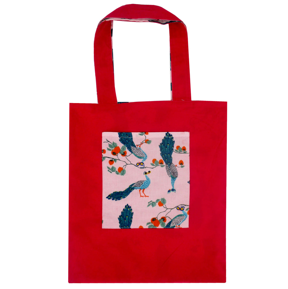 Pretty Pink Peacock All Over Print Cotton Reversible Tote Bags for Women