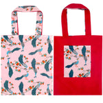 Pretty Pink Peacock All Over Print Cotton Reversible Tote Bags for Women