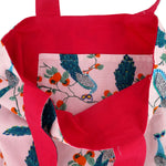 Pretty Pink Peacock All Over Print Cotton Reversible Tote Bags for Women