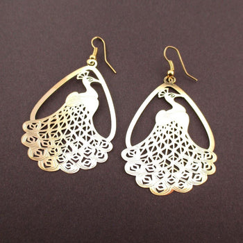 Peacock Silhouette Cut Out Shaped Dangle Earrings in Gold | Animal Jewelry | DOTOLY