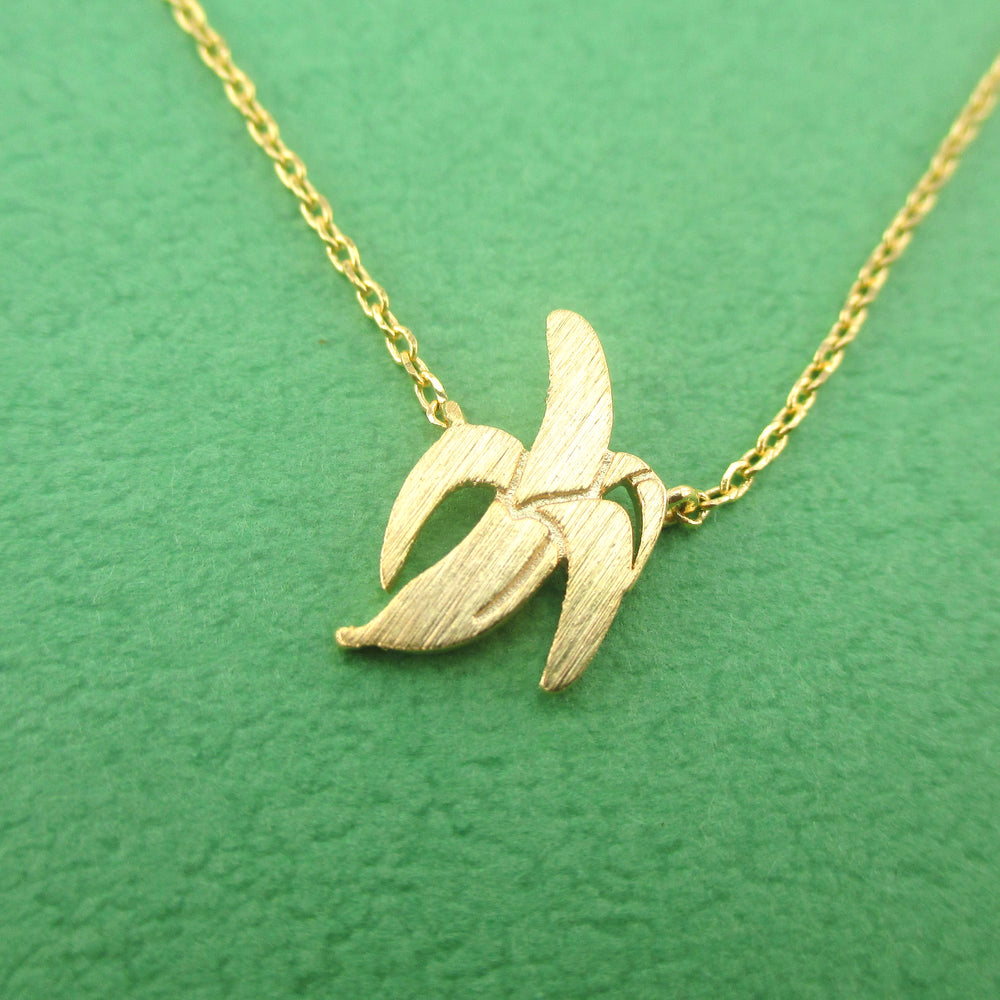 Peeled Banana Shaped Food Themed Pendant Necklace in Gold